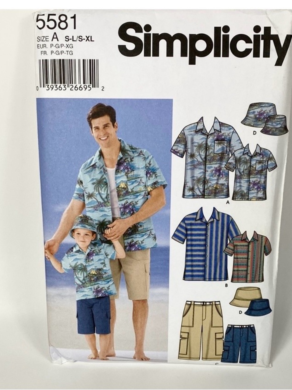 Simplicity #5581’ Boy’s and Men's Light Blue Tropical Button-Front Shirt Set
